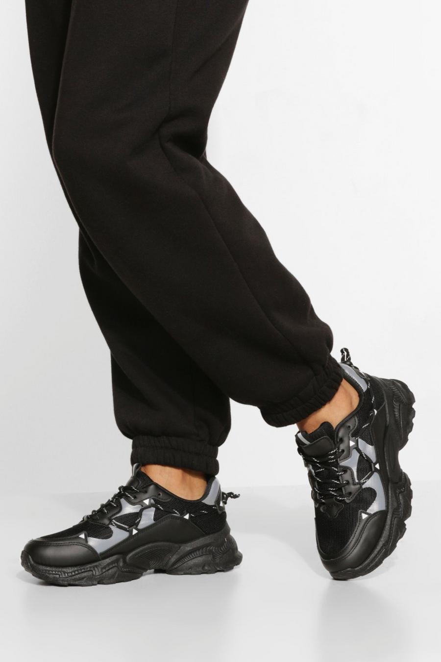 Black Rope Detail Chunky Cleated Sneakers image number 1