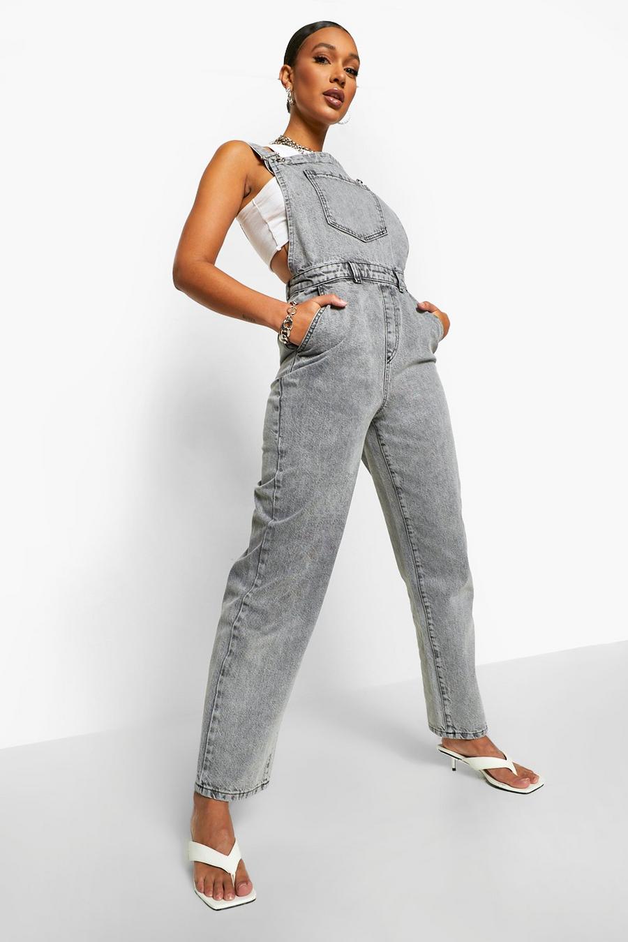 Grey Washed Straight Leg Overalls image number 1