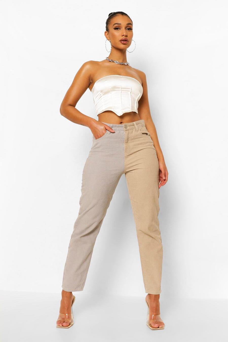 Light grey Contrast Cord Relaxed Straight Leg Jeans image number 1