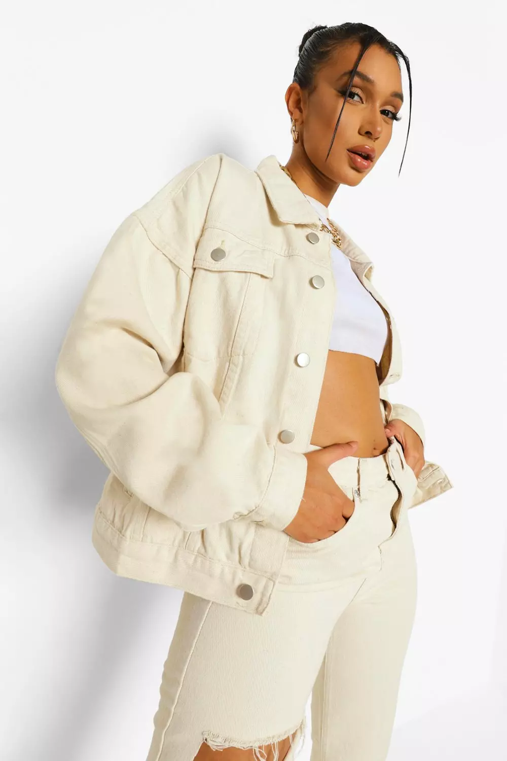 Beige on sale trucker jacket