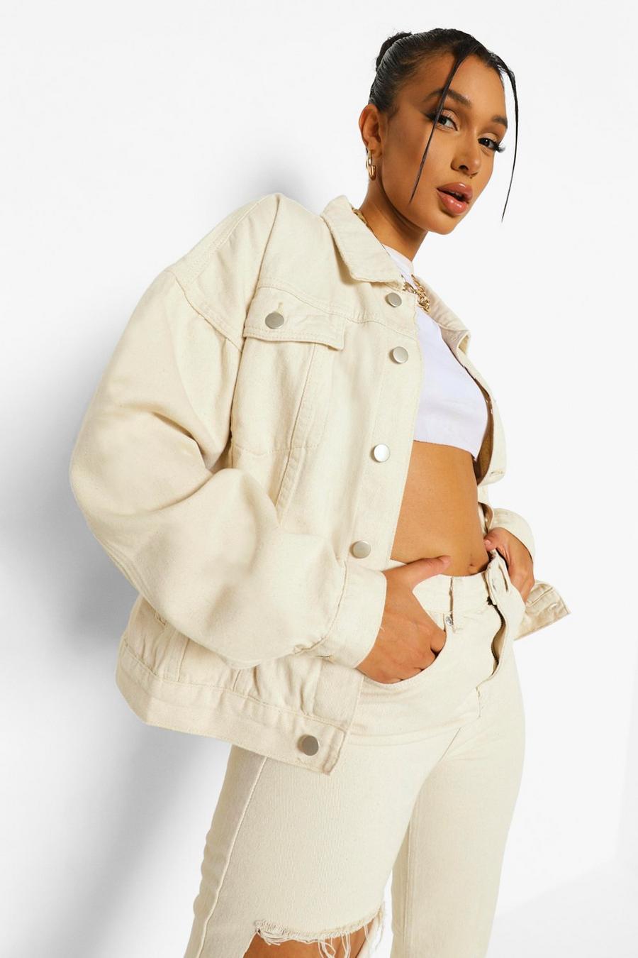 Ecru blanc Washed Oversized Rigid Denim Jacket