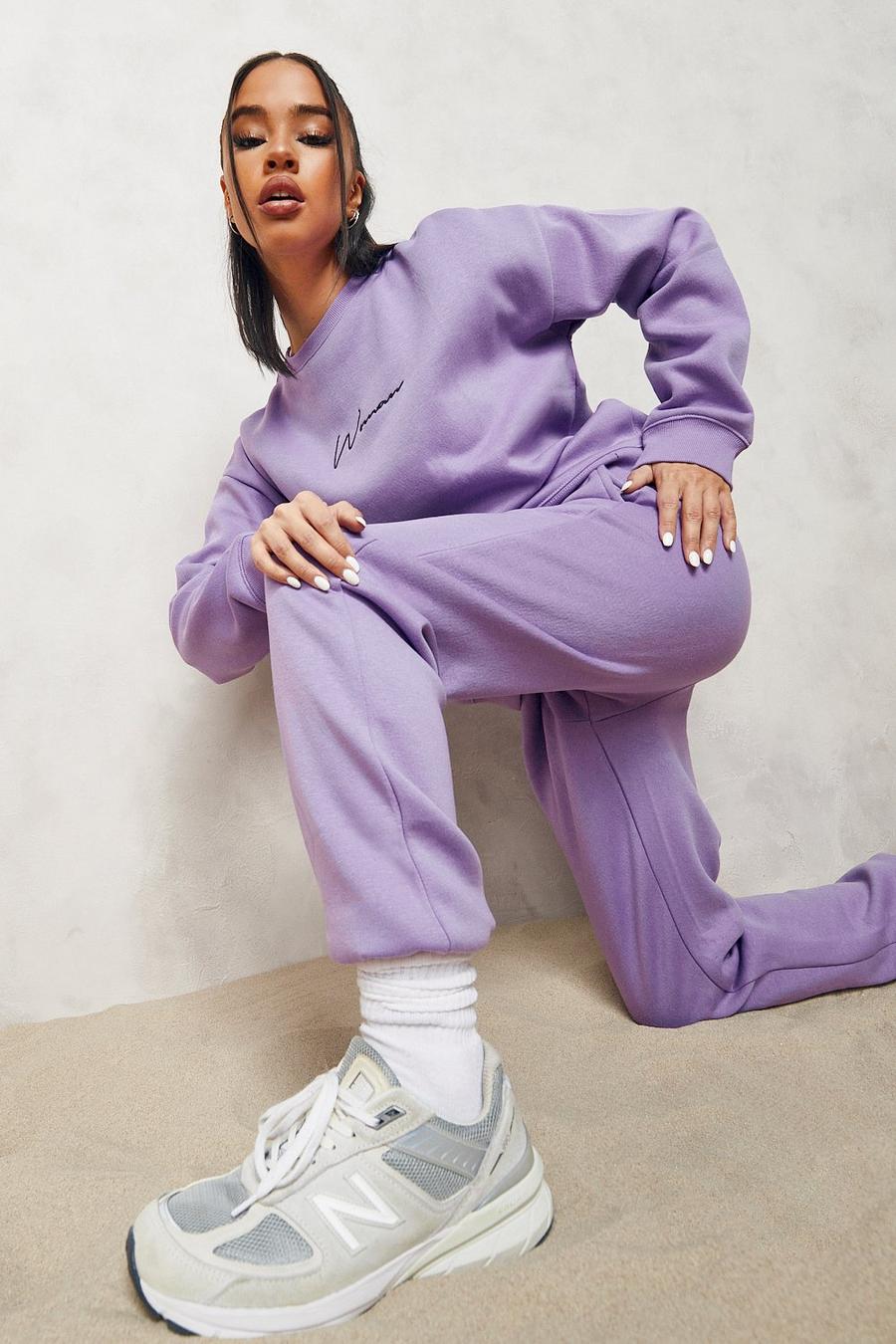Purple Woman Embroidered Sweater Tracksuit image number 1