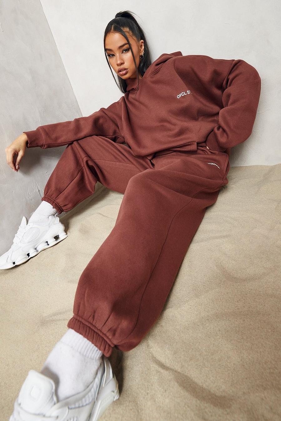 Chocolate Oversized  Embroidered Hooded Tracksuit image number 1