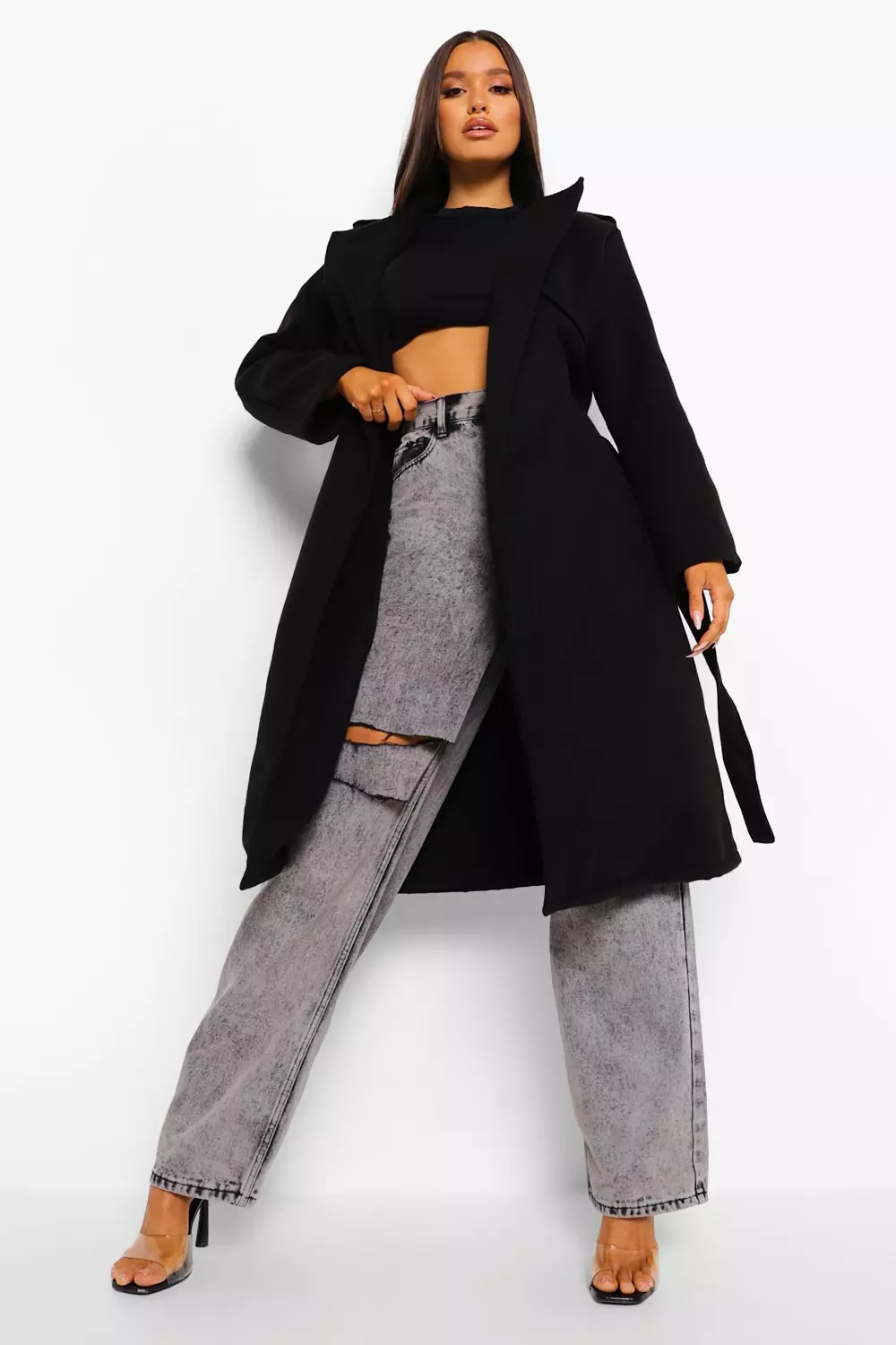 Boohoo belted wool outlet look trench