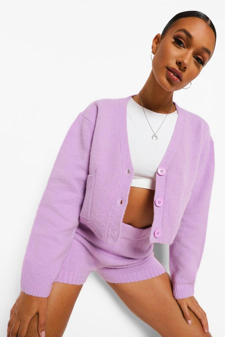 Mauve Crop Cardigan And Shorts Co-ord image number 1