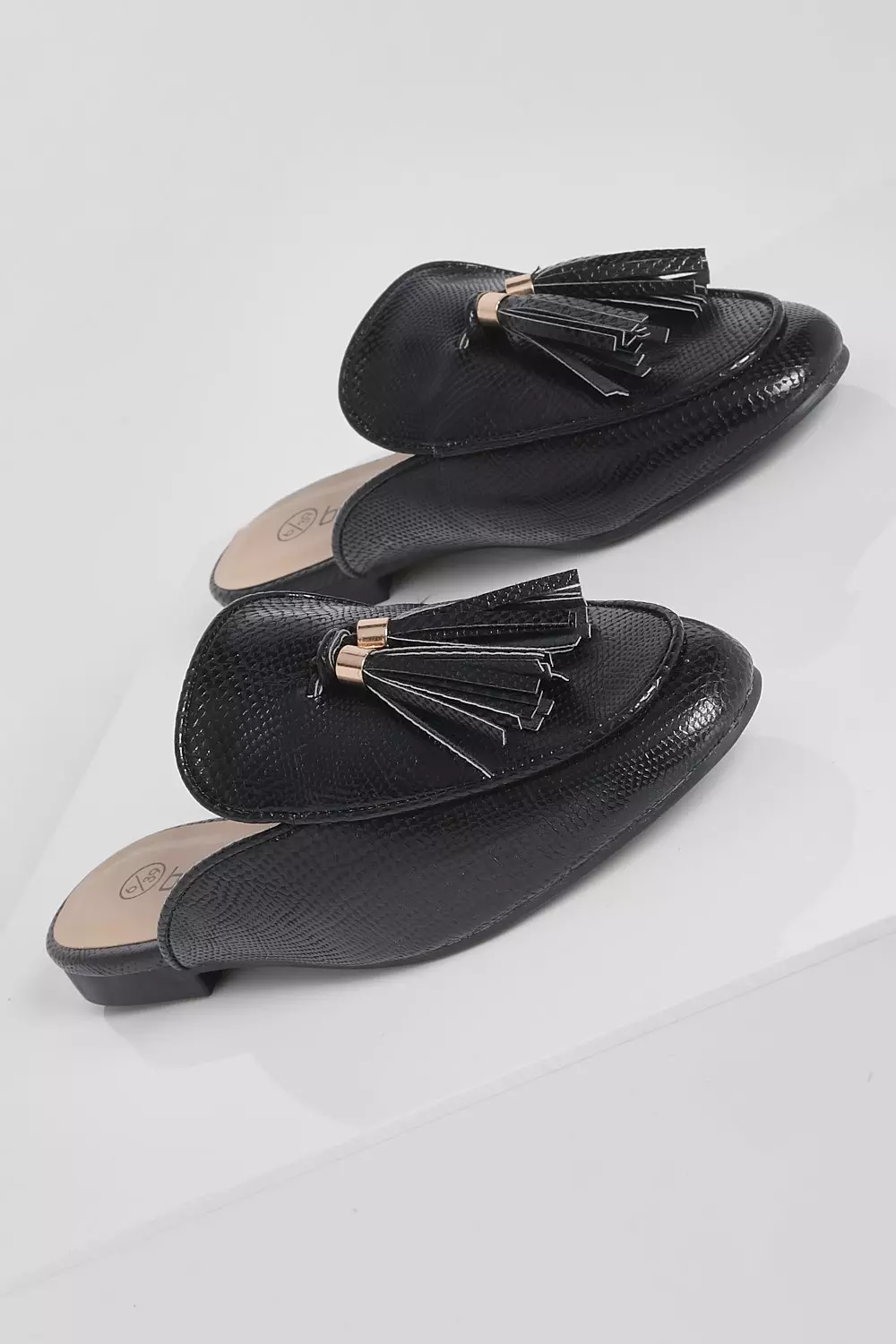 Black store tassel mules