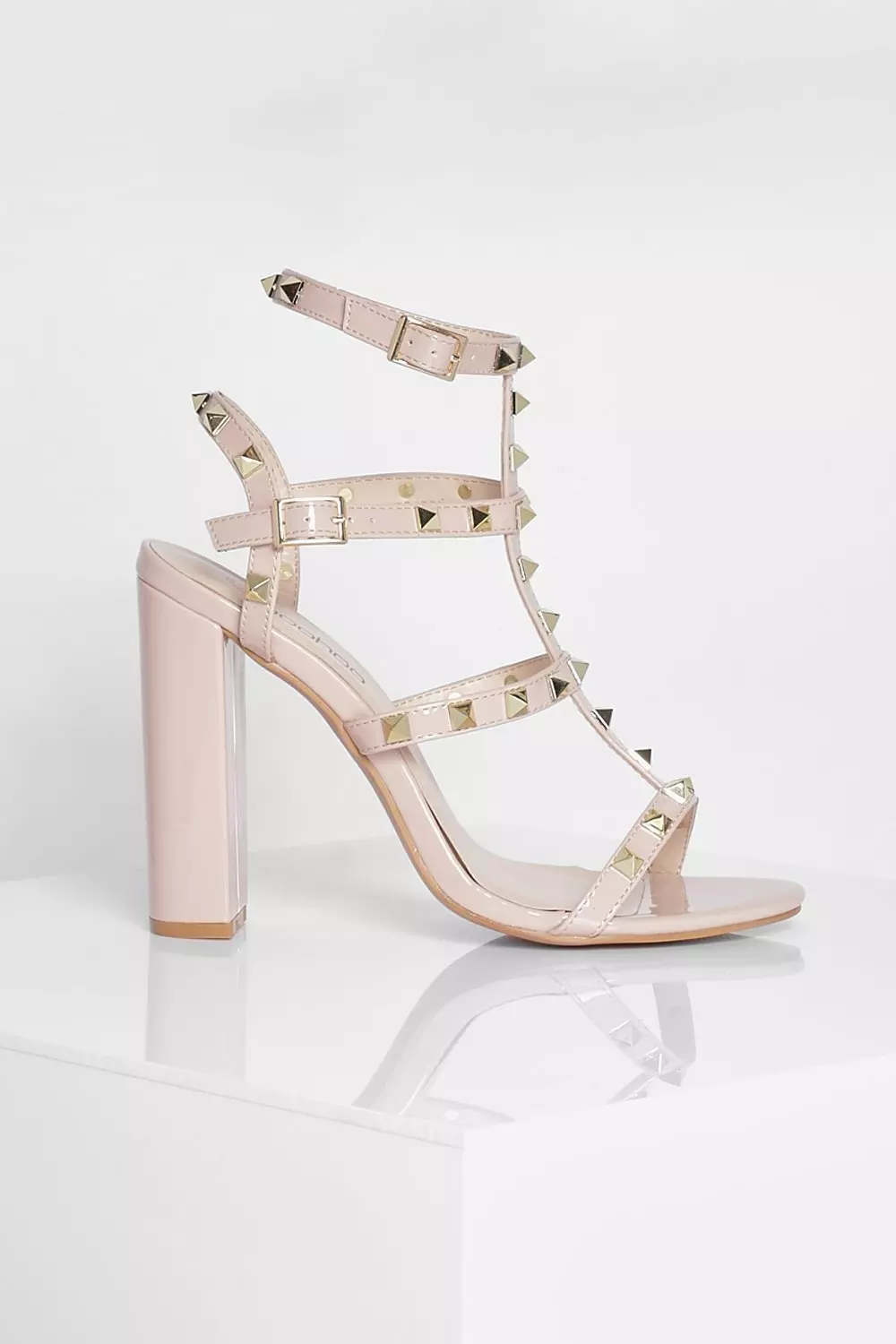 Patent Studded Block Heel Sandal