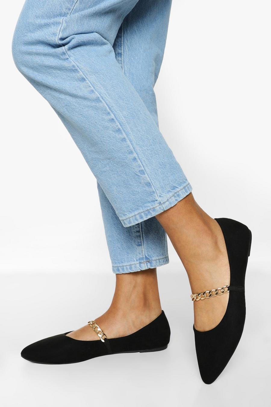 Black negro Chain Detail Pointed Flats