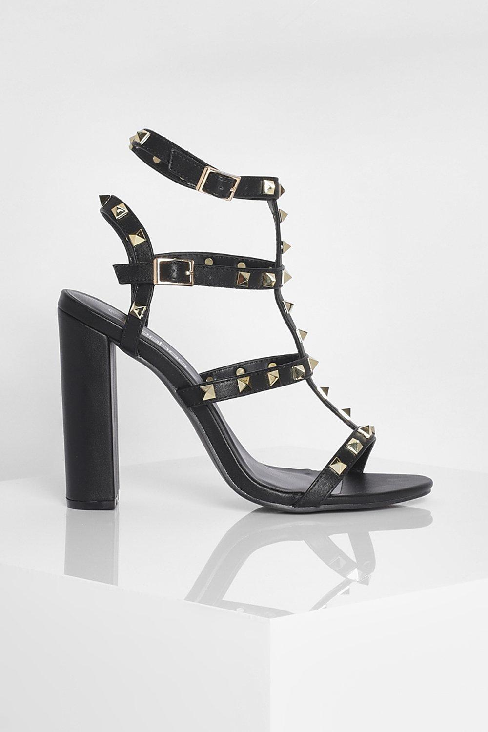 Black block hotsell heel studded sandals