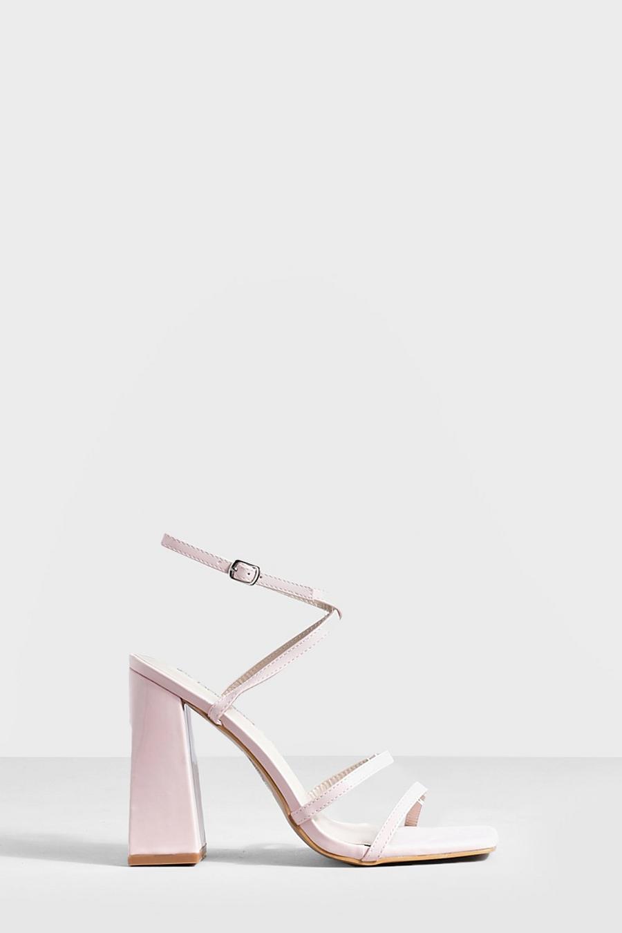 Light pink rosa Skinny Strap Block Heel Sandal