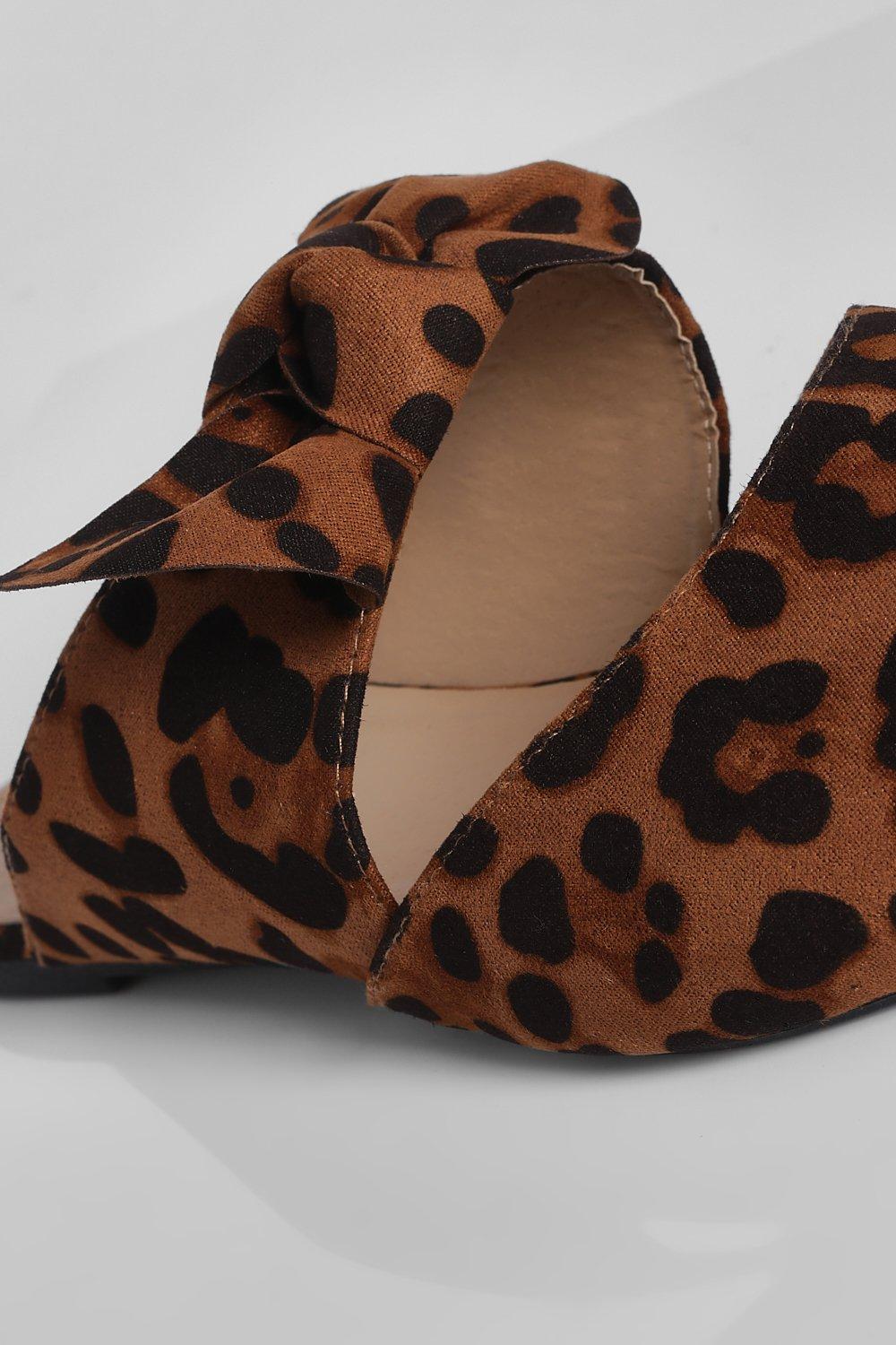 Wide Fit Leopard Bow Detail Mules boohoo