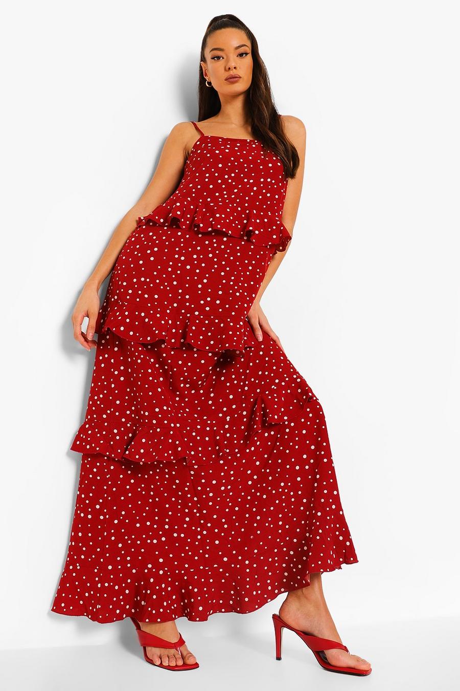 Red Polka Dot Extreme Ruffle Maxi Dress image number 1