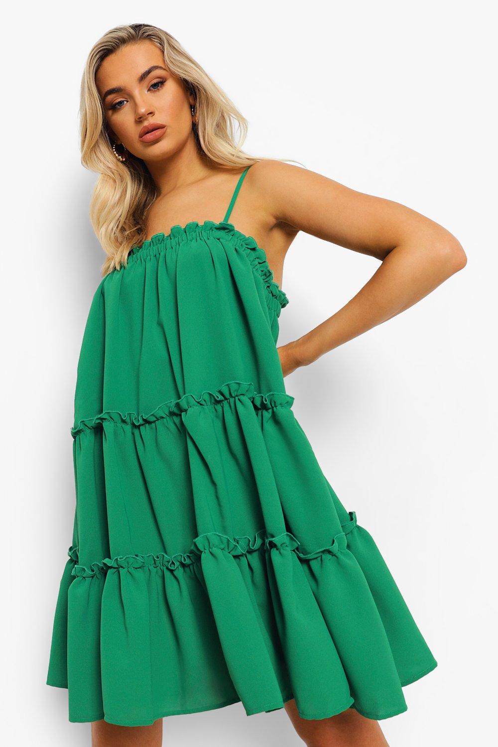 ruffled green dress