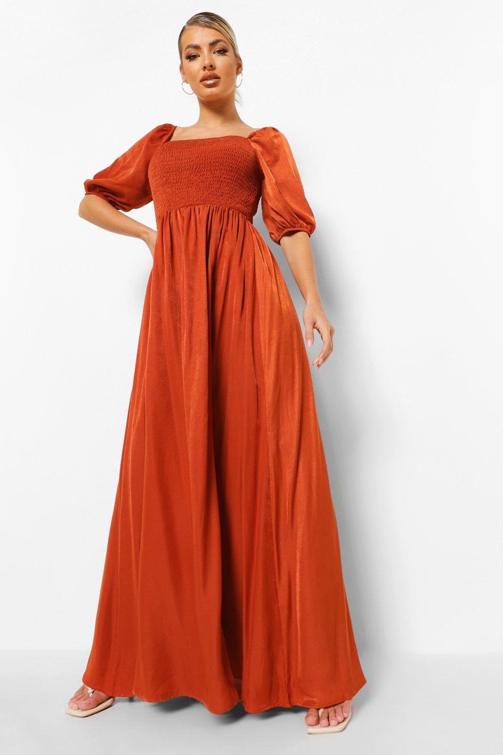 Shirred Detail 3 4 Sleeve Maxi Dress