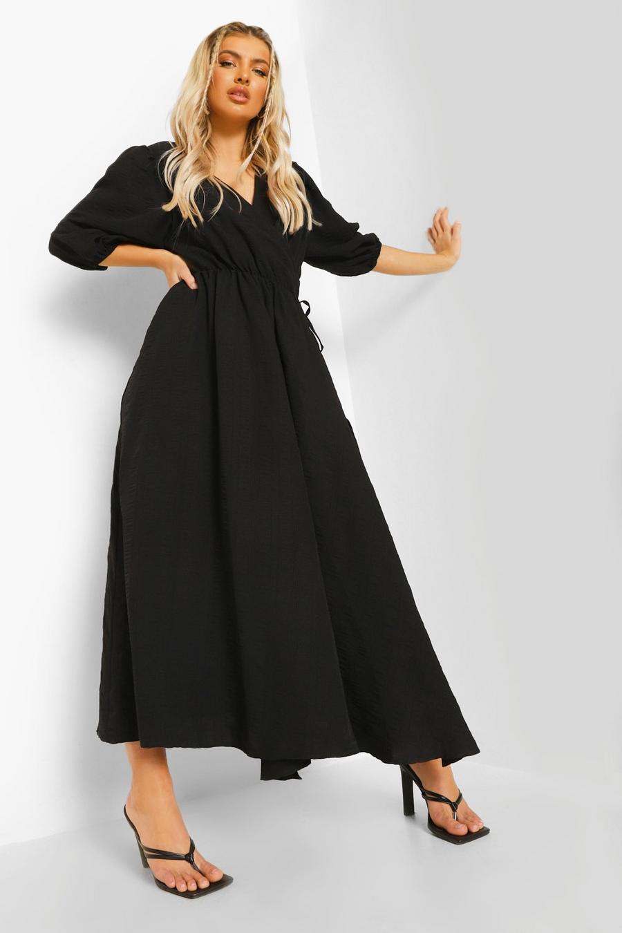 Black Omlottklänning med puffärm image number 1