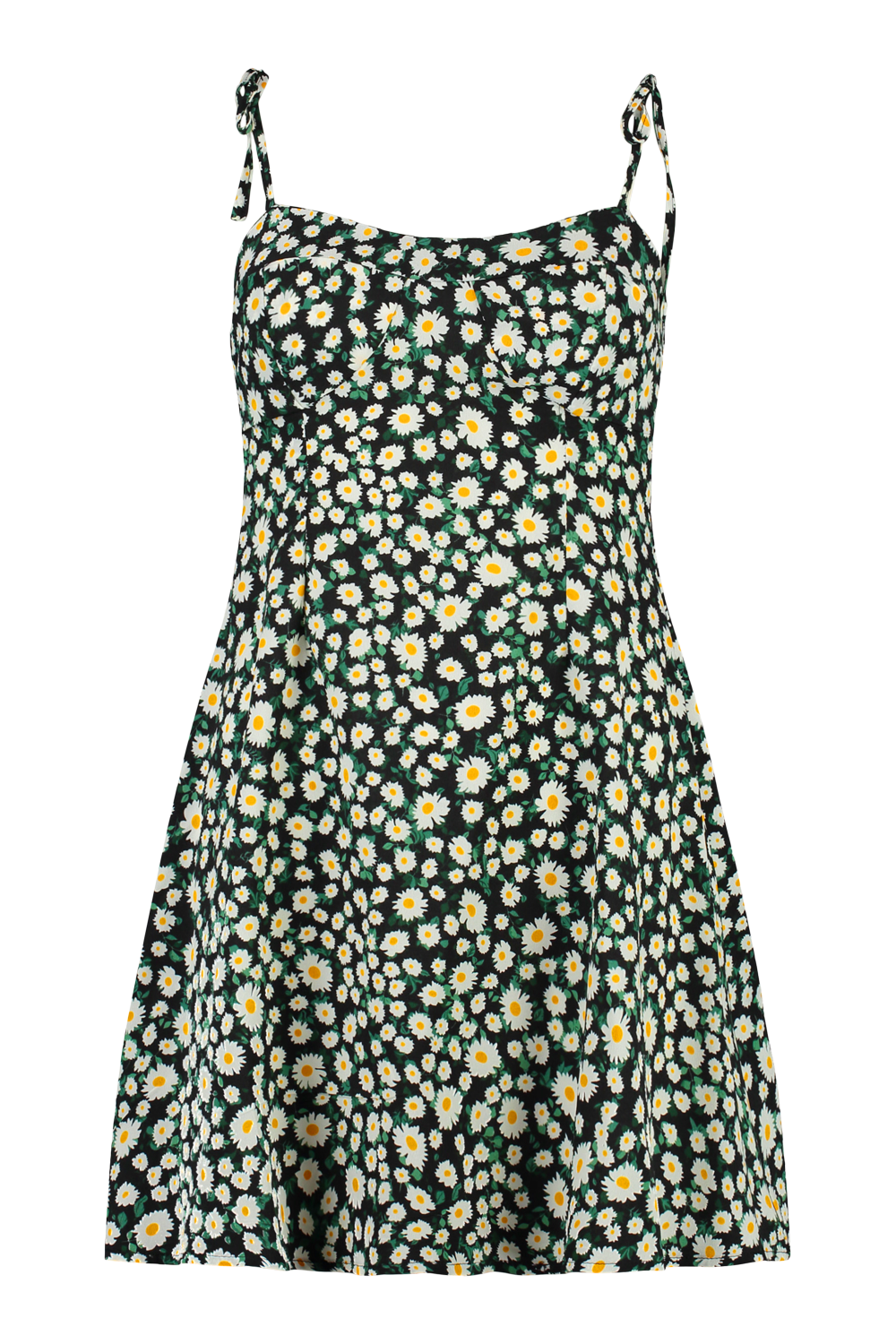 Women s Daisy Print Tie Detail Swing Dress Boohoo UK
