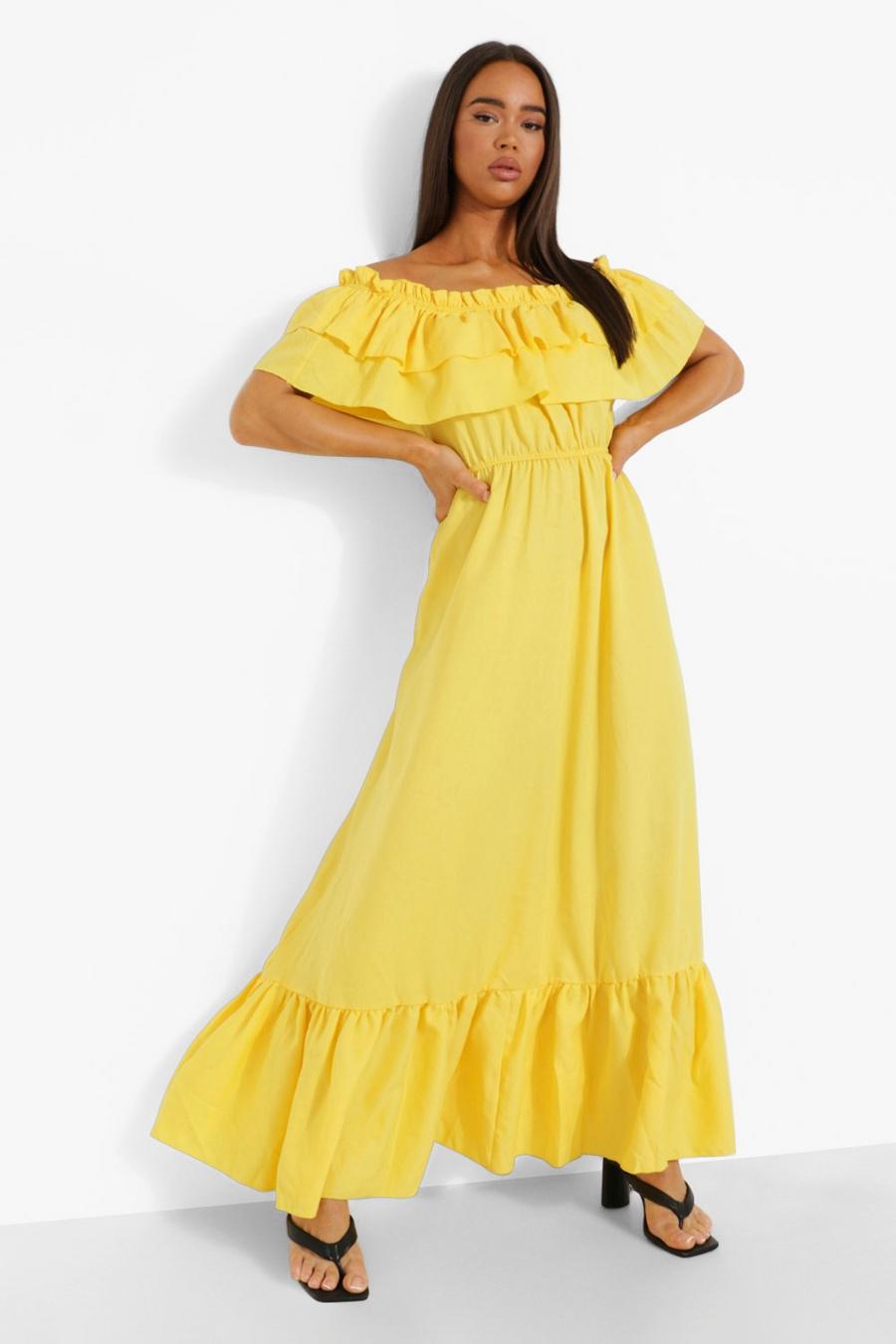 Yellow Ruffle Off The Shoulder Maxi Dress image number 1