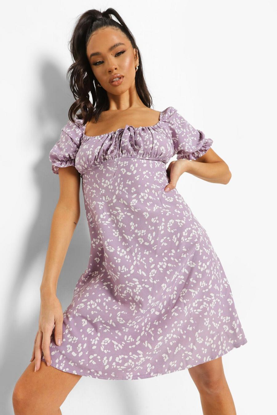 Lilac purple Printed Cup Detail Swing Dress image number 1