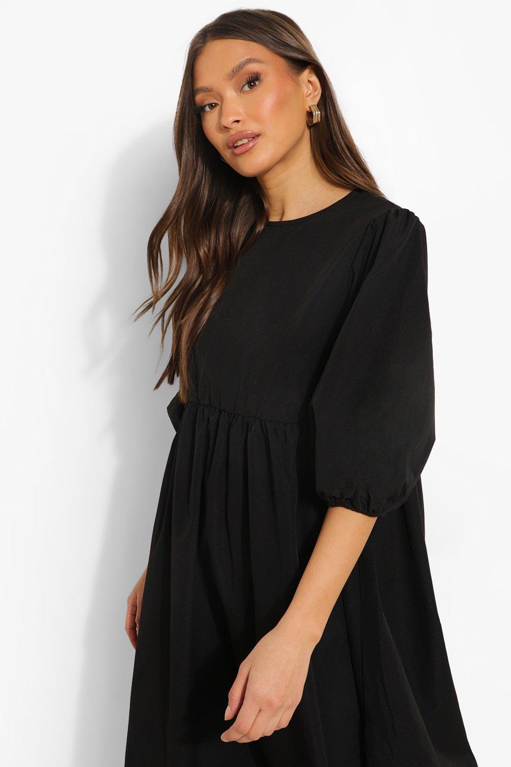 Boohoo black sale smock dress