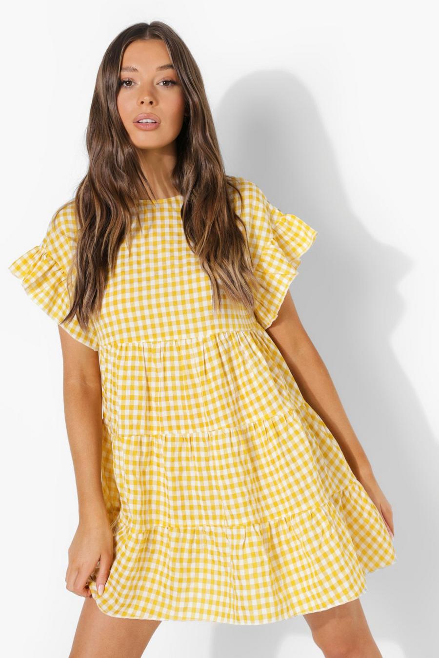 Yellow Gingham Tiered Smock Dress image number 1