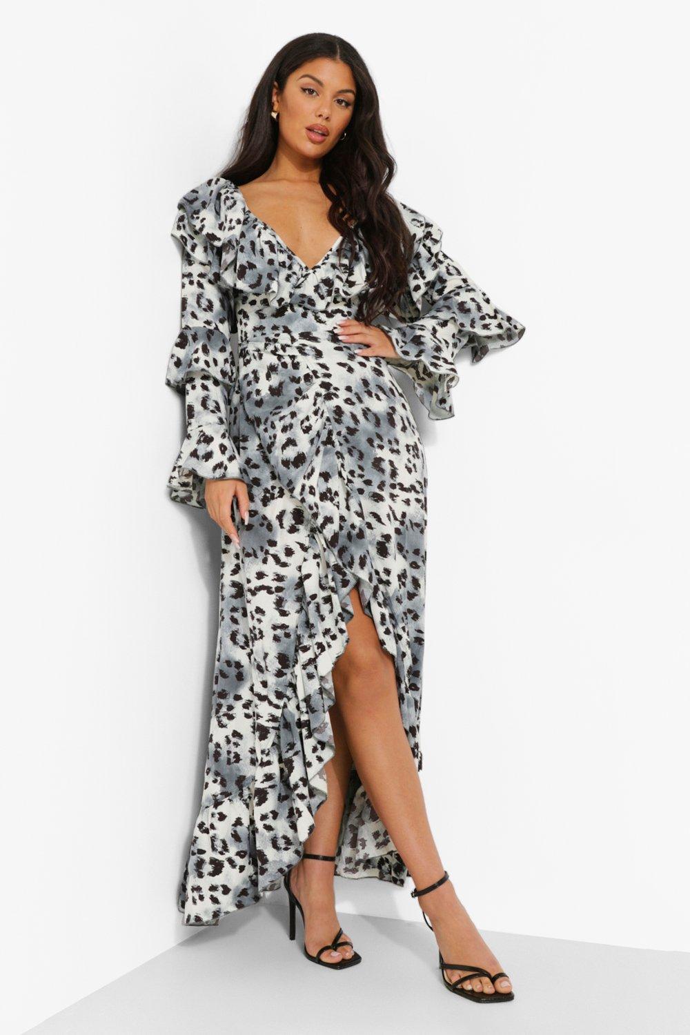 Leopard print maxi dress on sale boohoo