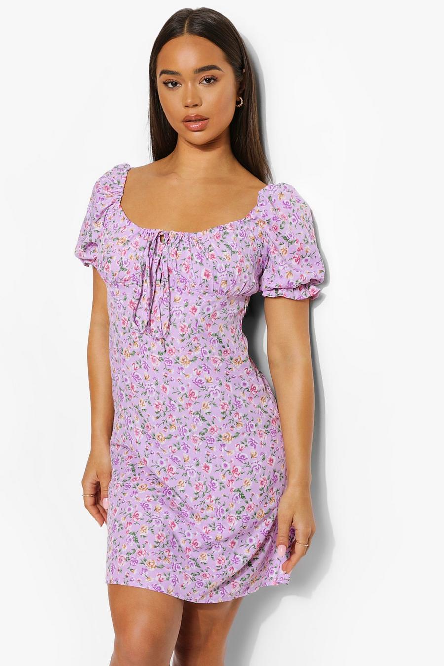 Lilac Ditsy Floral Cup Detail Swing Dress image number 1