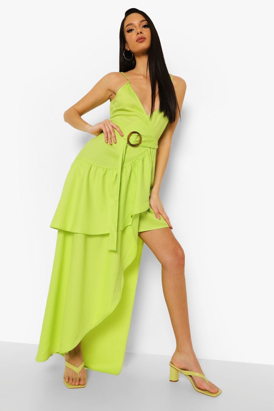 Lime Ruffle Detail Wrap Maxi Dress image number 1
