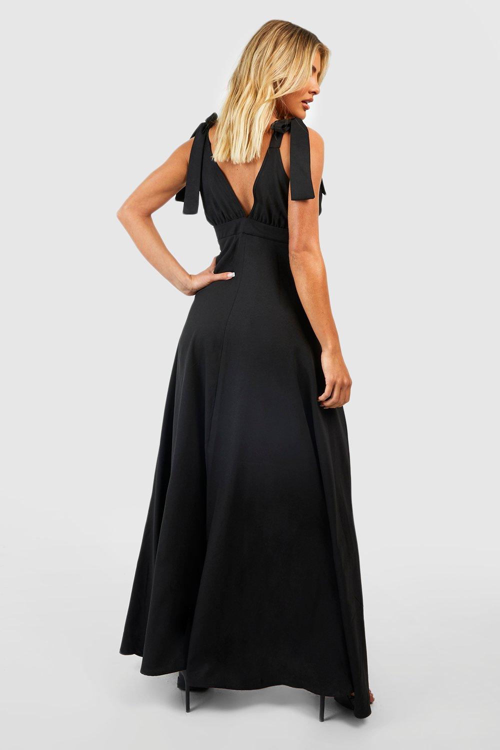 Salt Water Breeze Black Tie-Strap Maxi Dress