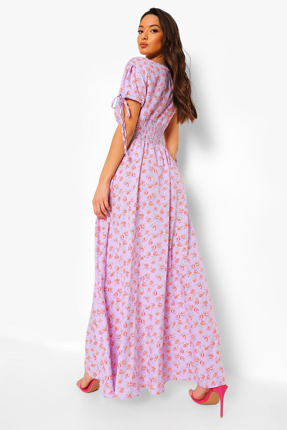 Ditsy Floral Print Shirred Waist Ruffle Hem Dress – CB Shop USA