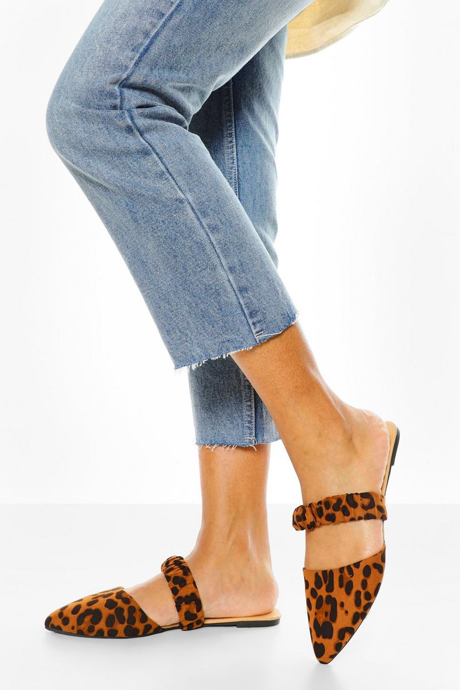 Leopard Wide Fit Ruched Band Mules image number 1