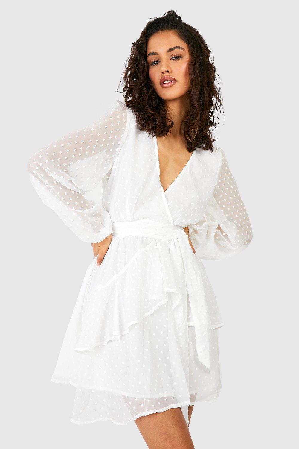 Ruffle wrap dress outlet white