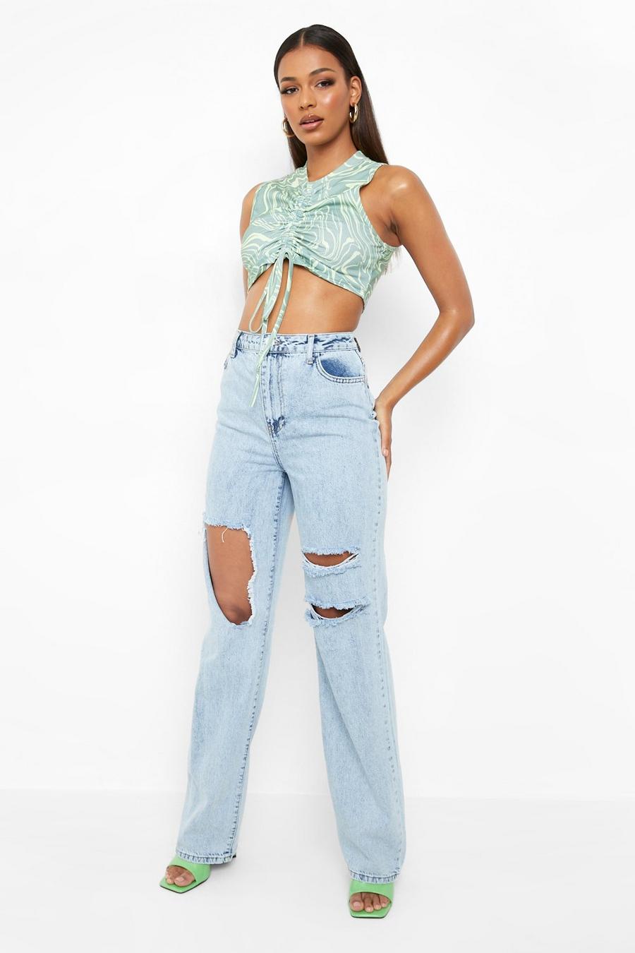 Light blue Ming Lee Ripped Boyfriend Jeans With Bleach Splatter image number 1