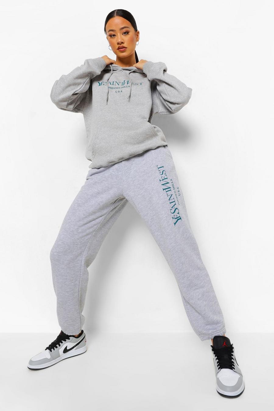 Grey marl "Ye Saint West" Joggers med tryck image number 1