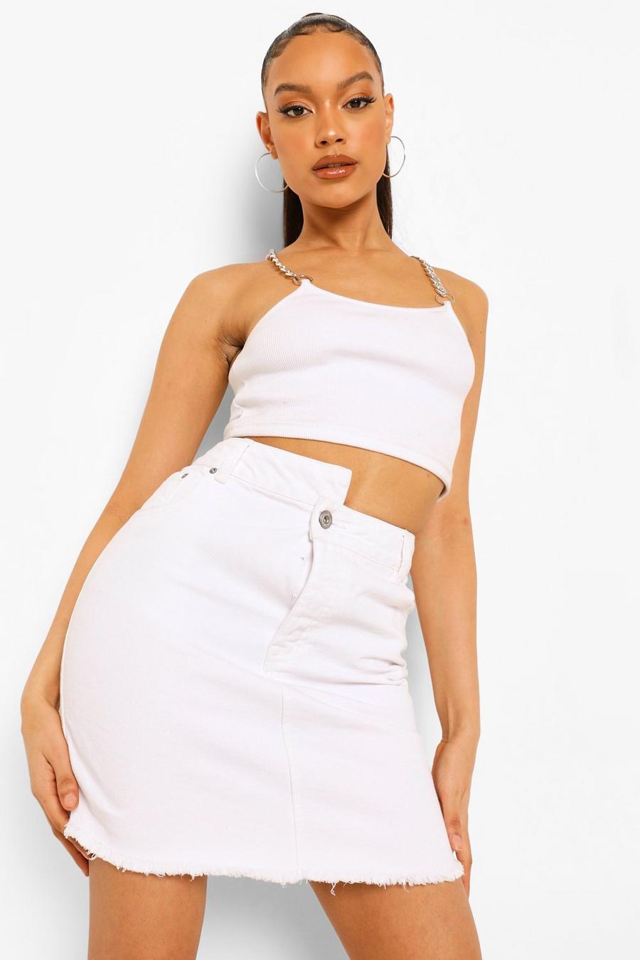 White Asymmetric Waistband Denim Skirt image number 1