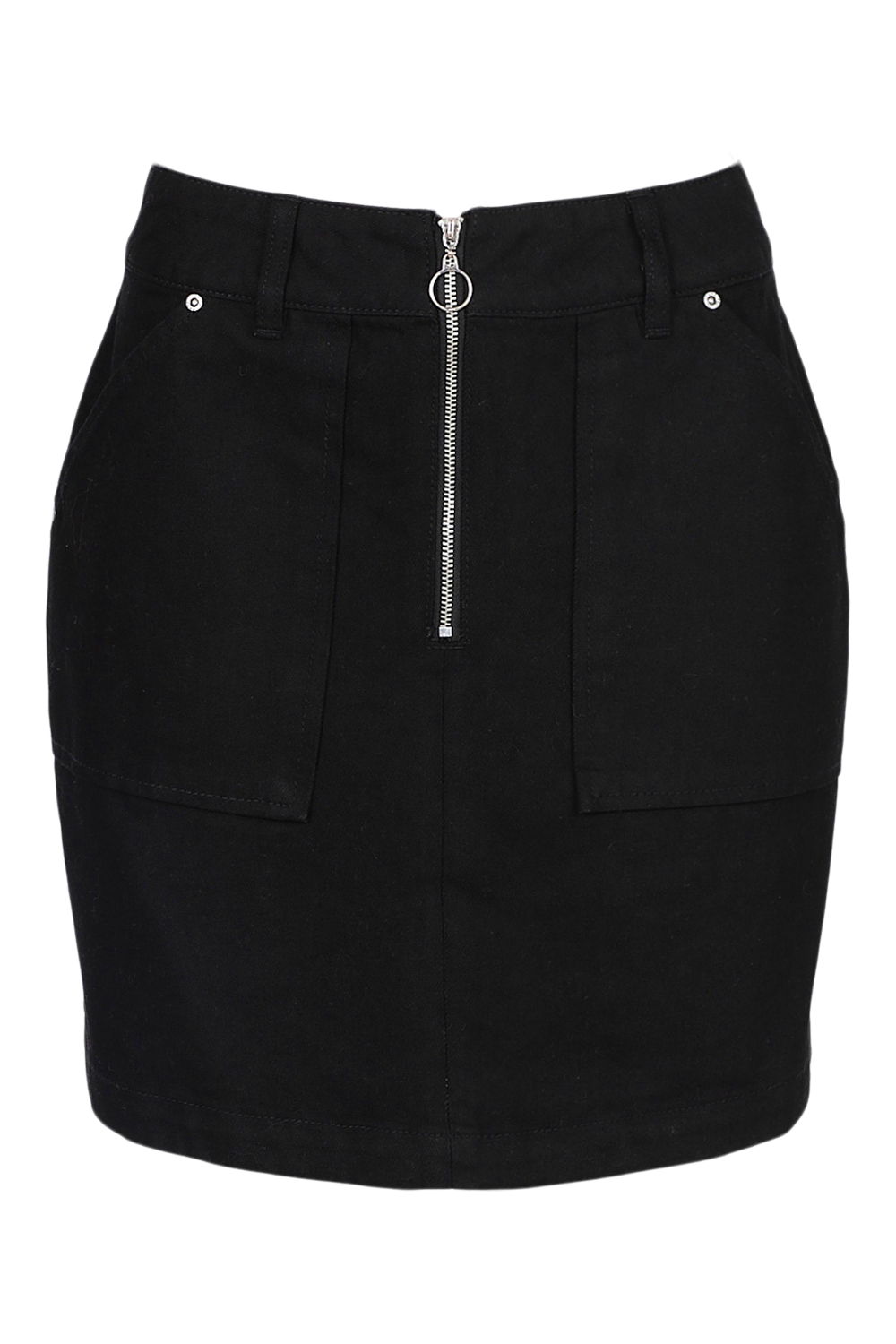 Zip Through Pocket Denim Skirt boohoo UK