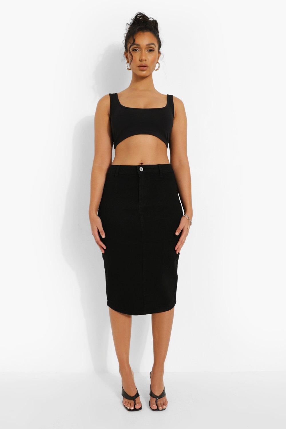 Women's Stretch Denim Midi Skirt | Boohoo UK