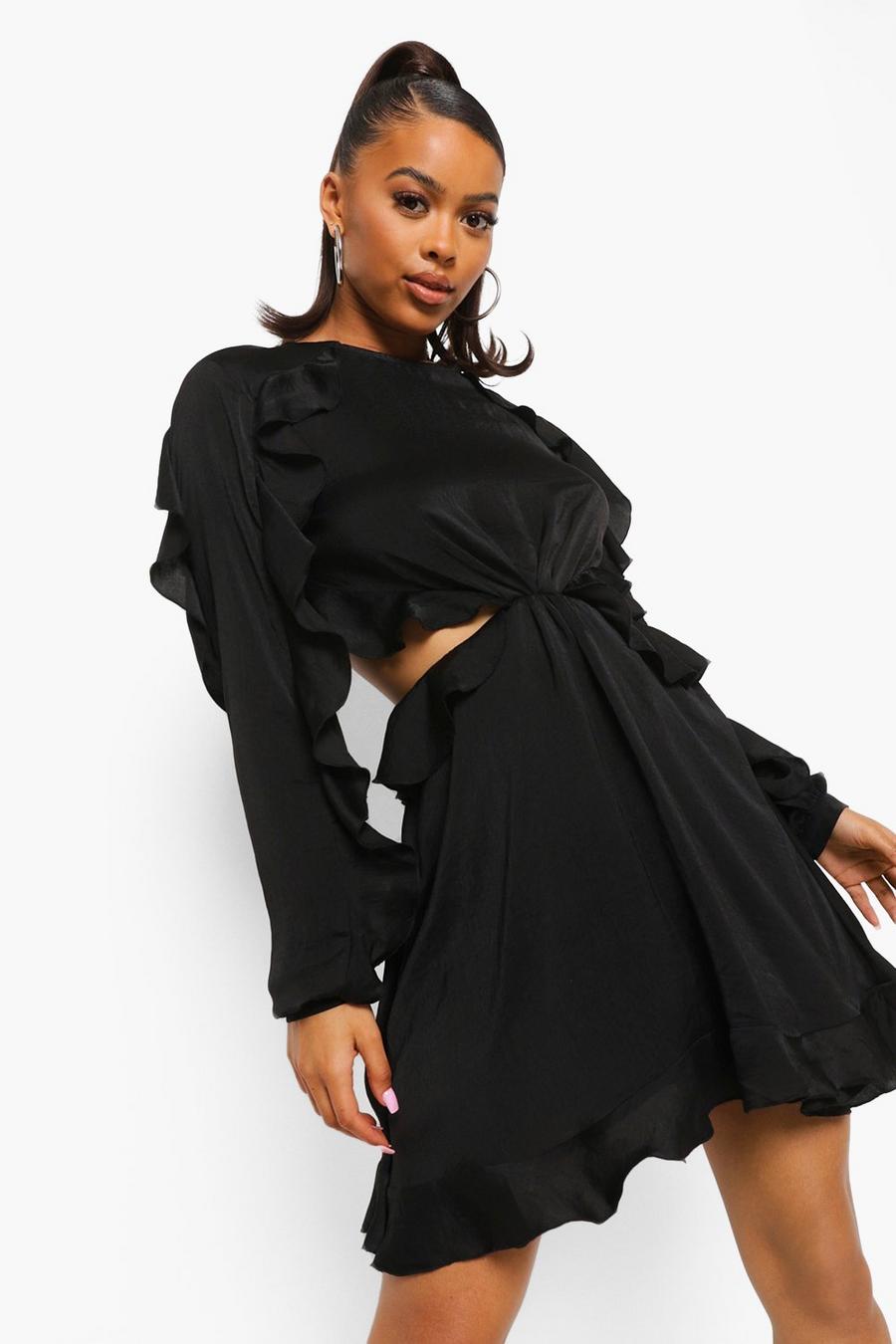 Black Ruffle Detail Cut Out Skater Dress image number 1