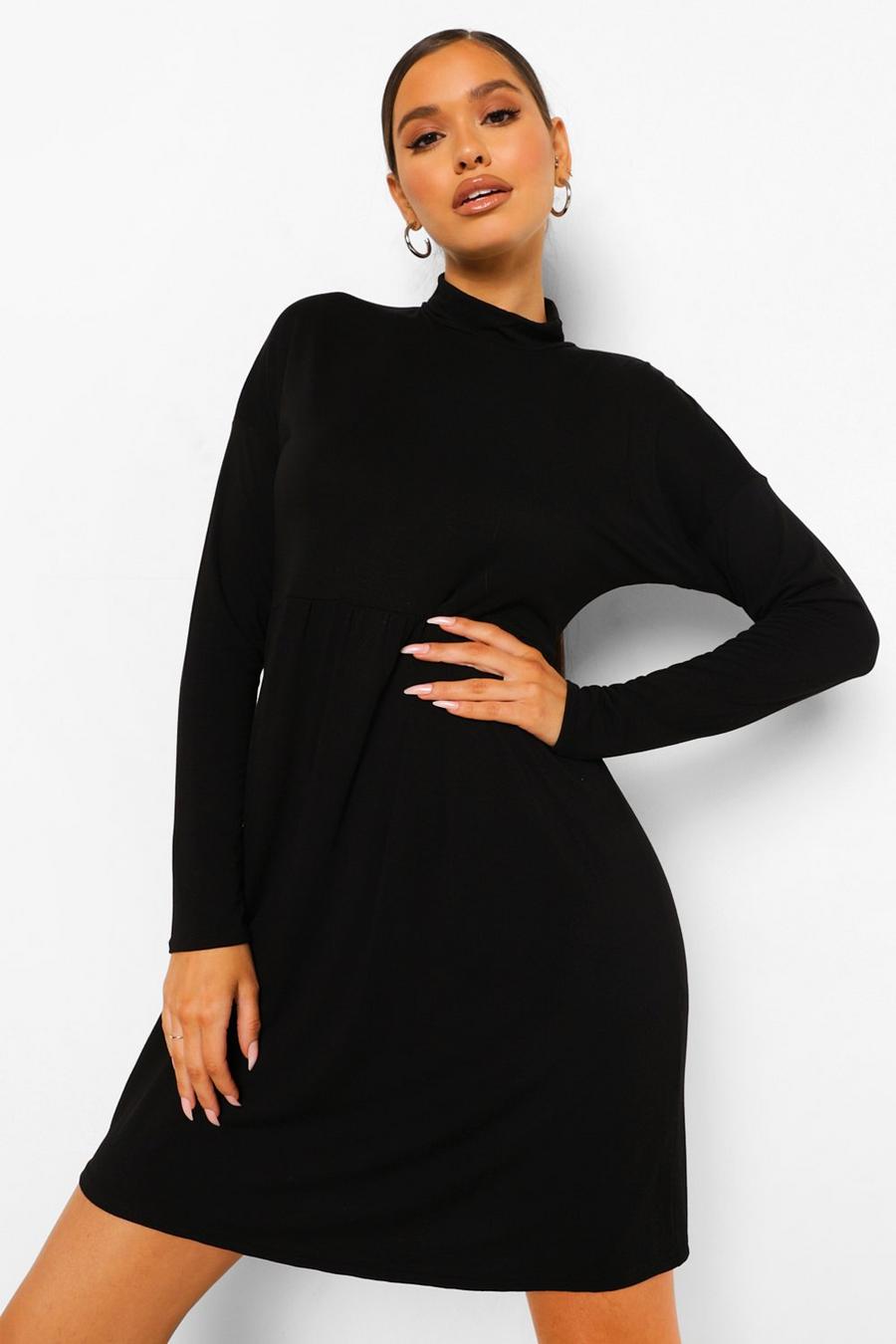 Black Långärmad klänning med hög krage image number 1