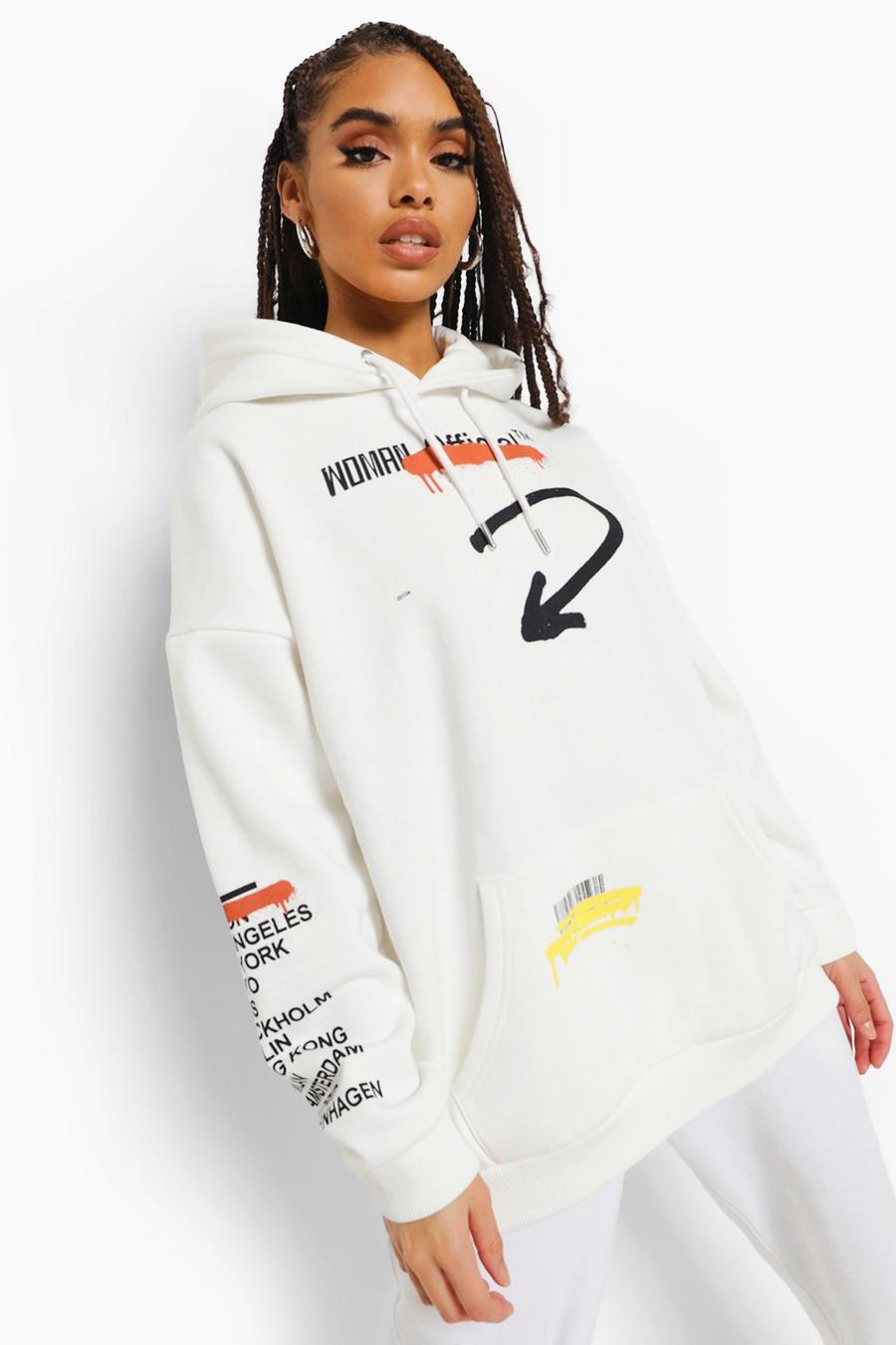 Ecru Woman Oversize hoodie med graffititryck image number 1