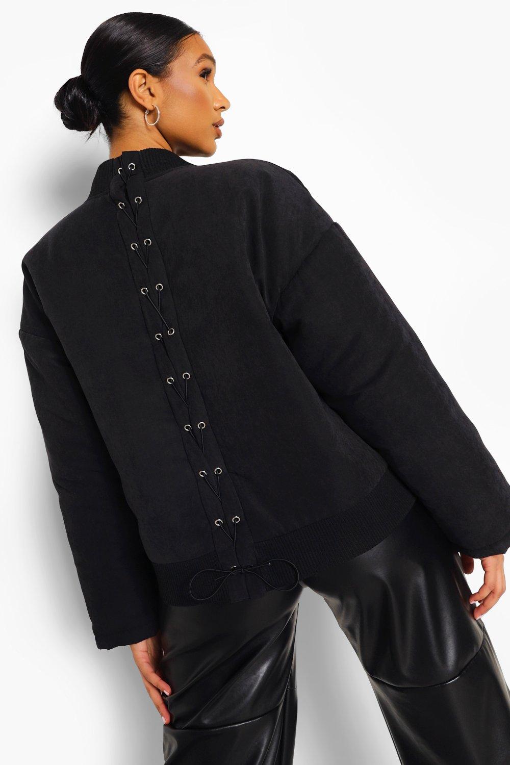 Lace Up Detail Oversized Bomber Jacket boohoo IE