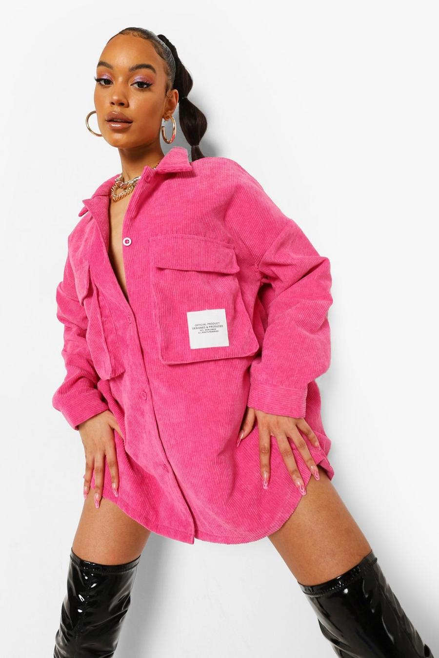 Hot pink Oversize manchesterskjorta med utilityfickor image number 1