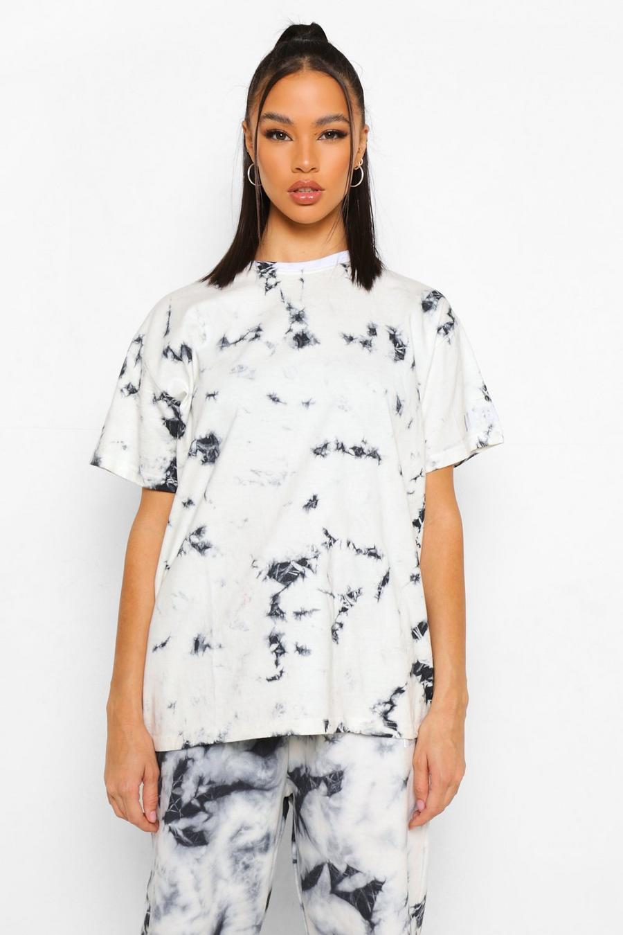 T-shirt oversize effetto tie-dye con scritta Woman riflettente, Nero image number 1