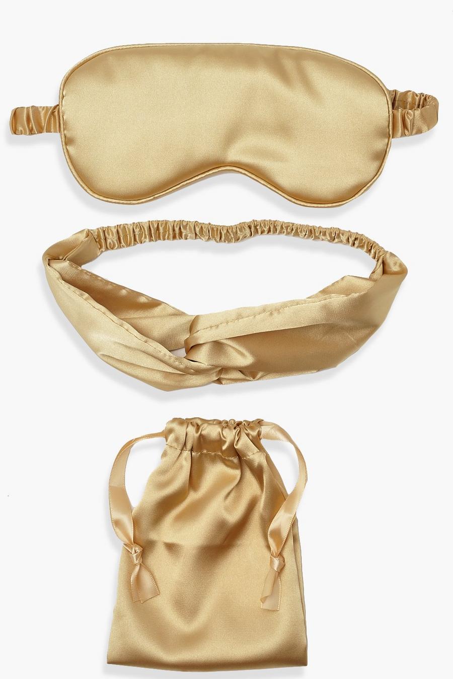 Gold Sovmask, hårband och förvaringspåse i satin image number 1