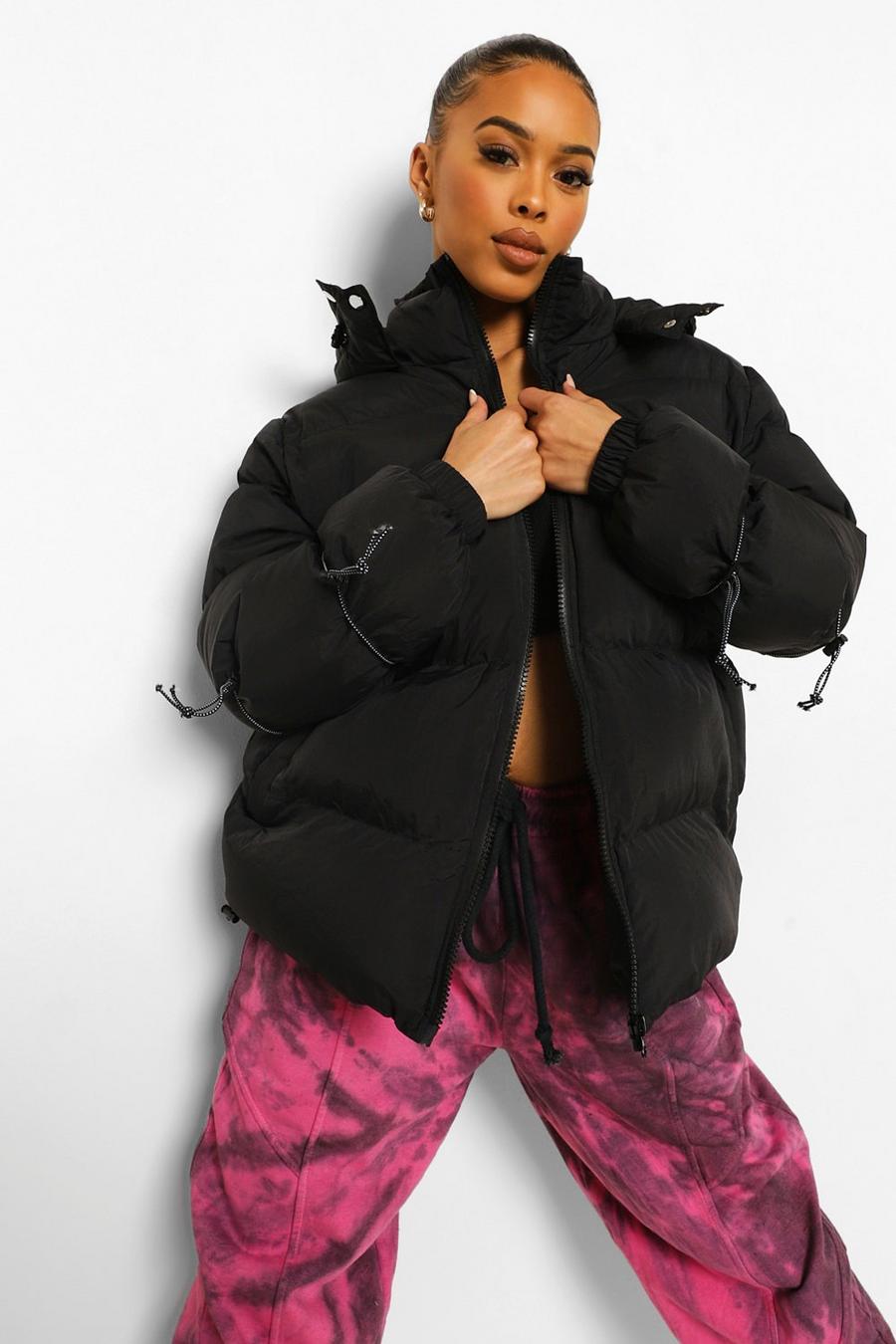 Women's Bungee Cord Hooded Puffer Jacket | Boohoo UK