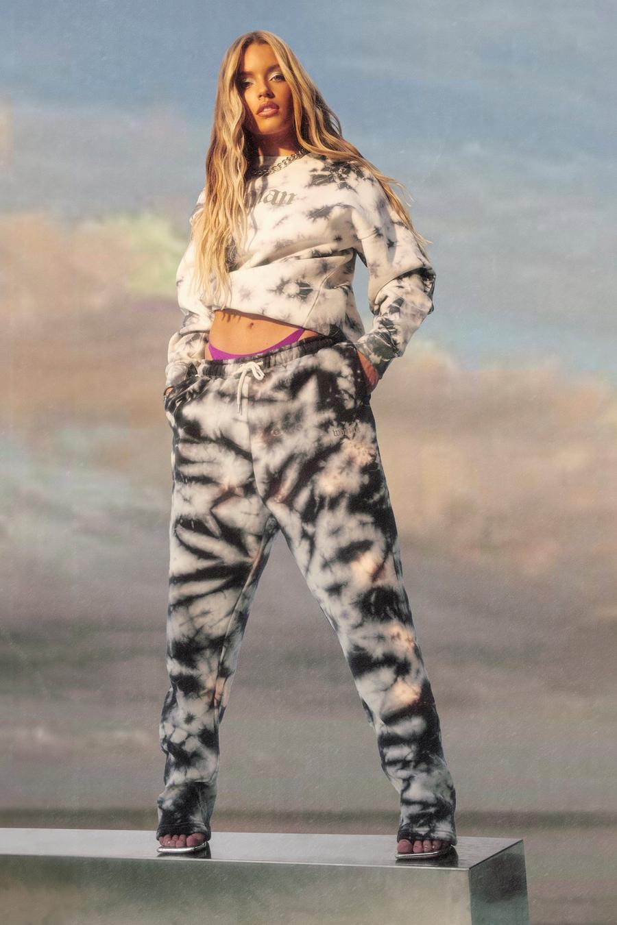 Black Tie Dye Reflective Woman Straight Leg Joggers image number 1