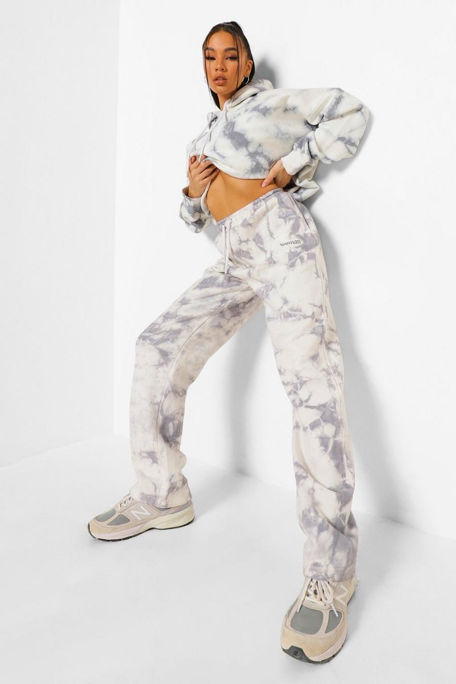 Grey Tie Dye Reflective Woman Straight Leg Joggers image number 1