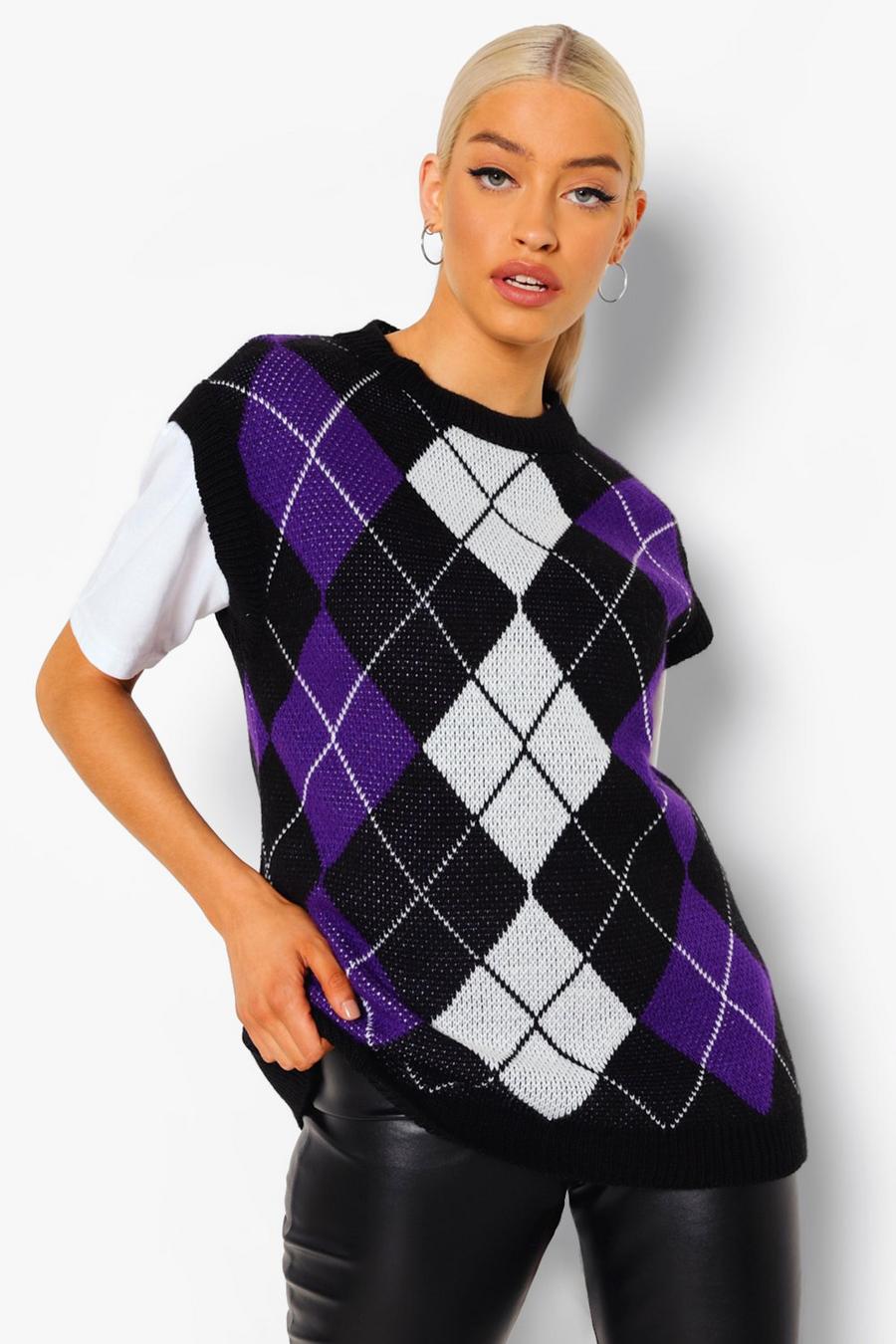 Black Check Knitted Vest image number 1