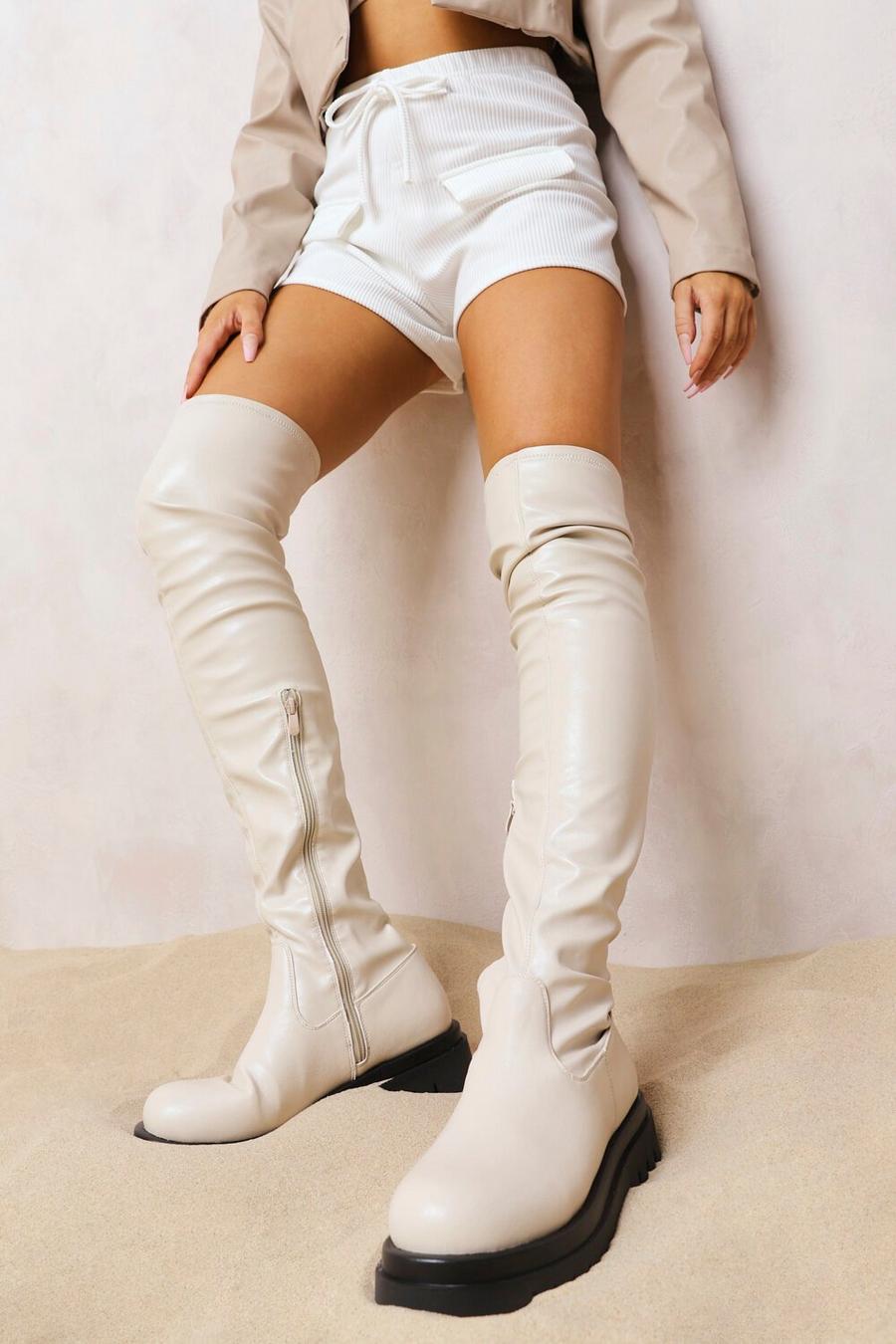 Nude Chunky Sole Stretch Over The Knee Boot image number 1
