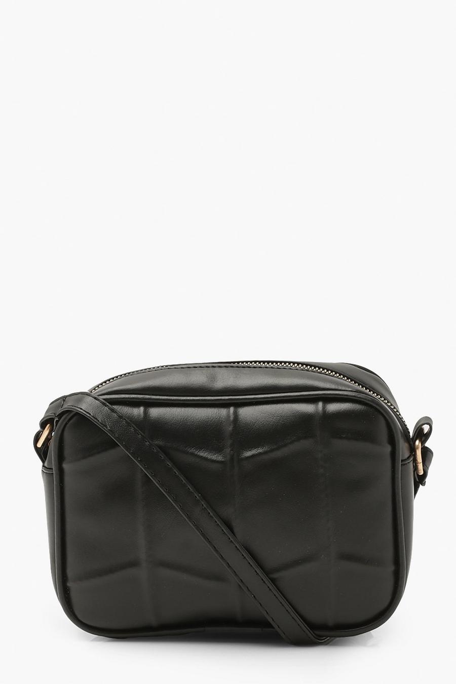 Black Quilted Panel Pu Cross Body Bag image number 1