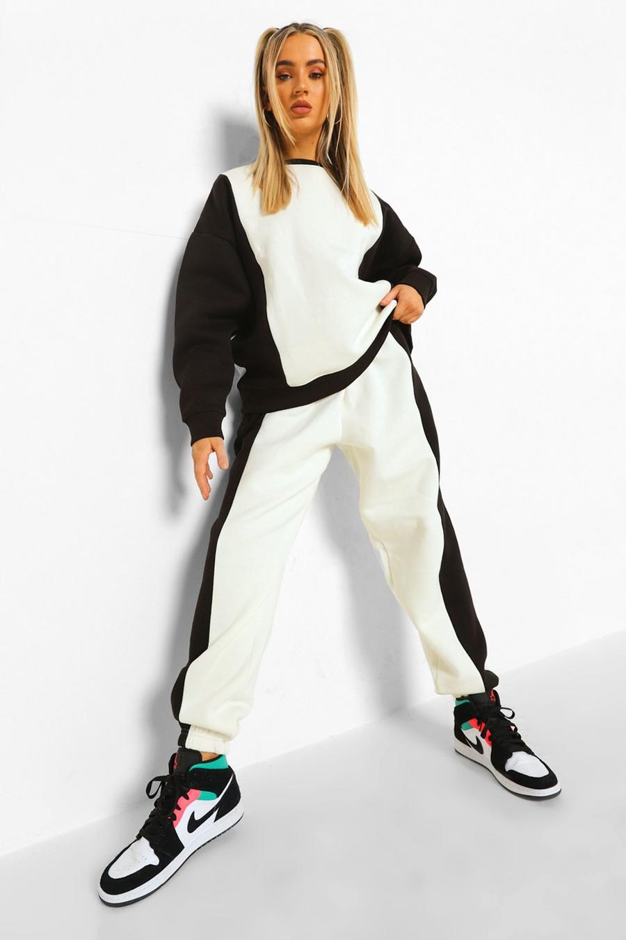 Black Oversized Colour Block Sweater Tracksuit image number 1